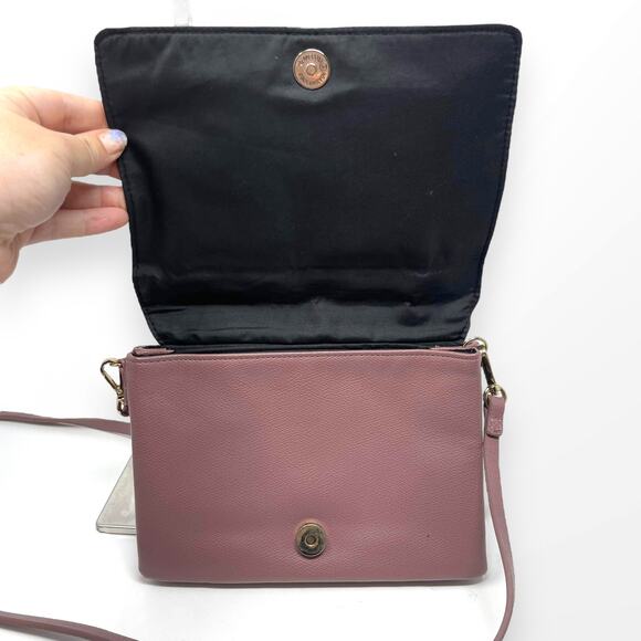 H&M Brown Mauve Suede Fabric Magnetic Flap Crossbody Handbag - Picture 4 of 9